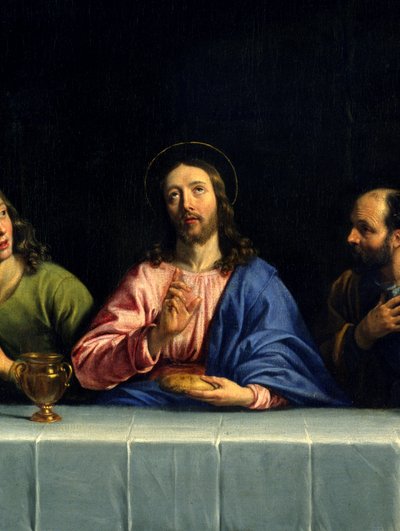 Nattverden kalt "La petite cene"" Detalj. Maleri av Philippe de Champaigne (1602-1674) (Ec. Flam.) Størrelse 0,80 x 1,49 m Paris. Museet Louvre av Philippe de Champaigne