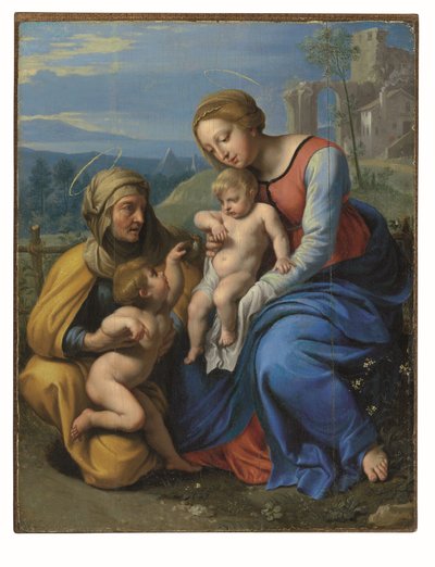 Den hellige familie med en spurv (olje og gull på panel lagt ned om bord) av Philippe de Champaigne