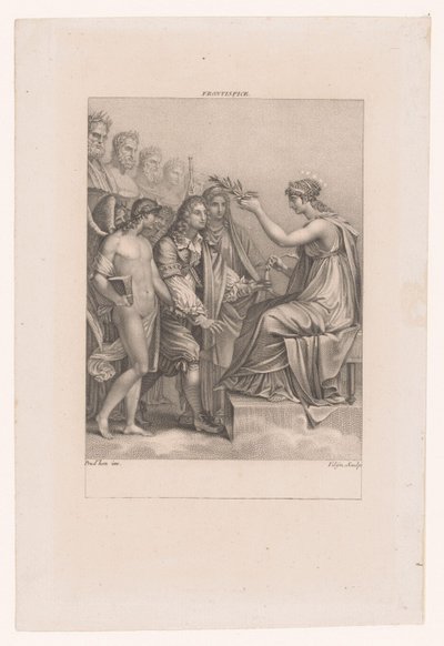 Apoteose av Jean Racine Hans geni og Melpomene fører ham til udødelighet av Philippus Velijn