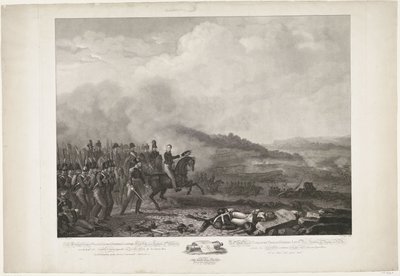 Prins av Orange som ledet de nederlandske troppene i slaget ved Quatre-Bras, 1815 Hans Kongelige Høyhet William, George, Frederik, Lodewijk Kronprins av kongeriket Nederland i spissen for den nederlandske mot den franske hæren av Quatre-B av Philippus Velijn