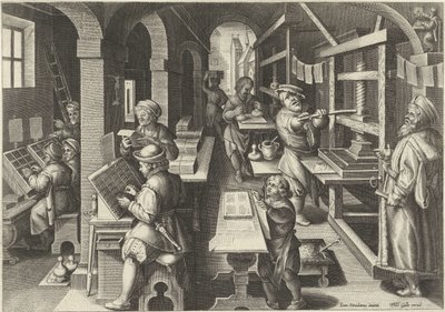 trykkpresse Nye oppfinnelser og funn (serietittel) Nova Reperta (serietittel) av Philips Galle (attributed to workshop of)