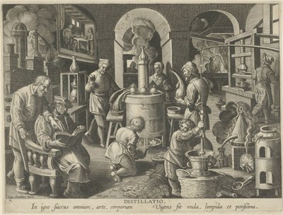 Destillasjon Destillasjon (tittel på objekt) Nye oppfinnelser og funn (serietittel) Nova Reperta (serietittel) av Philips Galle (attributed to workshop of)