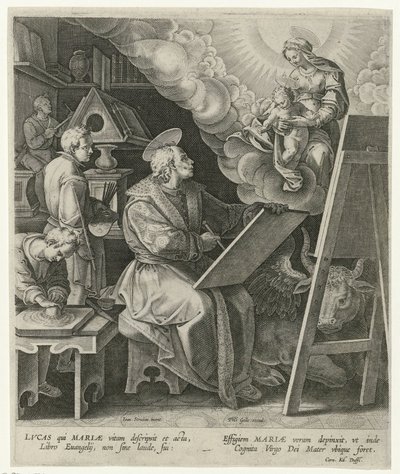 Saint Luke maler Maria med barn av Philips Galle (attributed to workshop of)