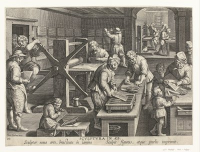 Produksjon av kobberstikk Scvlptvra in aes (tittel på objekt) Nye oppfinnelser og funn (serietittel) Nova Reperta (serietittel) av Philips Galle (attributed to workshop of)