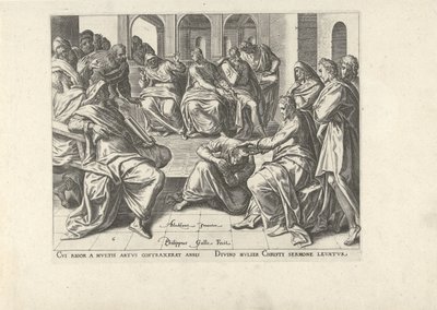 Kristus helbreder en forkrøplet kvinne Seks scener med Kristus og kvinner fra evangeliene (serietittel) av Philips Galle