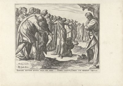 Kristus helbreder en kvinne med blodtap Seks scener med Kristus og kvinner fra evangeliene (serietittel) av Philips Galle