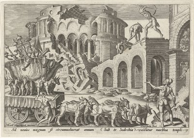Kaldeerne plyndrer Jerusalems tempel The Days of Doom of the Jewish People (serietittel) av Philips Galle