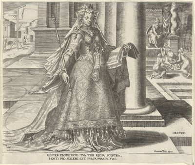 Esther Hester (tittel på objekt) Åtte kjente kvinner fra Det gamle og nye testamente (serietittel) av Philips Galle