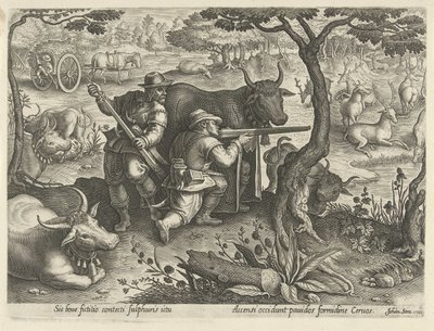 Hertenjacht med hjelp av kamuflasje Jachttaferelen (serietittel) Der alle typer jakt, fuglefangst og fiske (serietittel) av Philips Galle