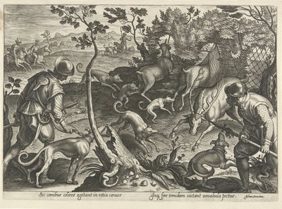 Hertenjacht met vallen Jachttaferelen (serietittel) Der alle typer jakt, fuglefangst og fiske (serietittel) av Philips Galle