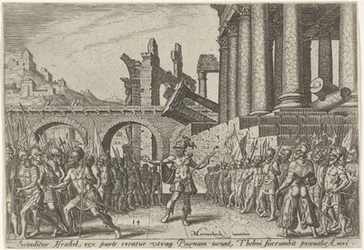 Israels folk delte seg mellom Tibni og Omri The Days of Doom of the Jewish People (serietittel) av Philips Galle