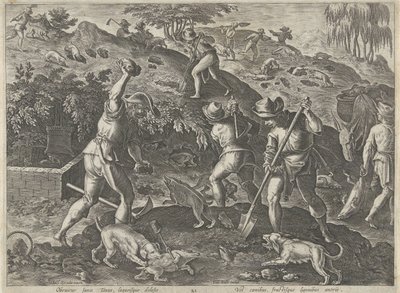 Jacht op dassen Jachttaferelen (serietittel) Der alle slags jakt, fuglefangst og fiske (serietittel) av Philips Galle