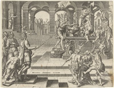Kong Josiah beordrer prestene i templene i Samaria til å bli drept Historien til kong Josiah (serietittel) av Philips Galle