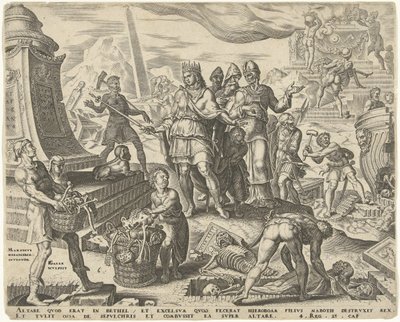 Kong Josiah lar offerstedet i Betel vanhelliges Historien om kong Josiah (serietittel) av Philips Galle