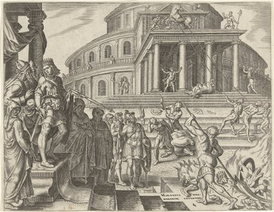 Kong Josiah får hestene og vognene fjernet til ære for solen Historien om kong Josiah (serietittel) av Philips Galle