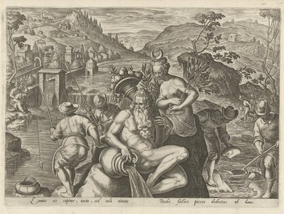 Nachtelijk vissen met een hengel Jachttaferelen (serietittel) Der alle slags jakt, fuglefangst og fiske (serietittel) av Philips Galle