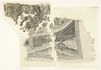 Nederste høyre hjørne av et trykk av scenen av Cebes Tabula Cebetis Carta Vitae (original tittel) av Philips Galle
