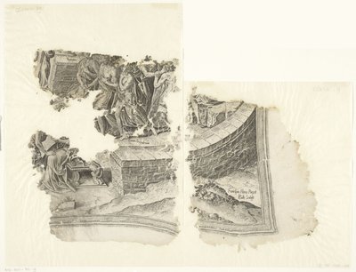 Nederste høyre hjørne av et trykk av scenen av Cebes Tabula Cebetis Carta Vitae (original tittel) av Philips Galle