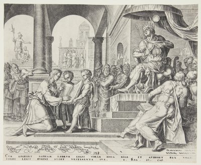 Saphan leser lovboken for Josiah av Philips Galle