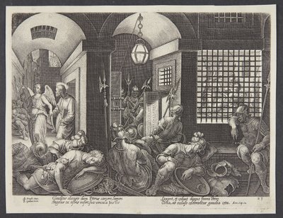 St. Peter frigjort fra fengselet av engelen av Philips Galle