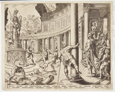Ødeleggelsen av templet til Ashtoreth, Chemosh og Milcom av Philips Galle