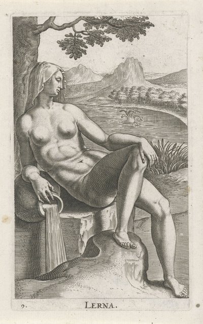 Waternimf Lerna Lerna (tittel på objekt) Stroom - en vannnymfe (serietittel) Nympharum oceanitidum, Ephydridum potamidum naiadum (serietittel) av Philips Galle