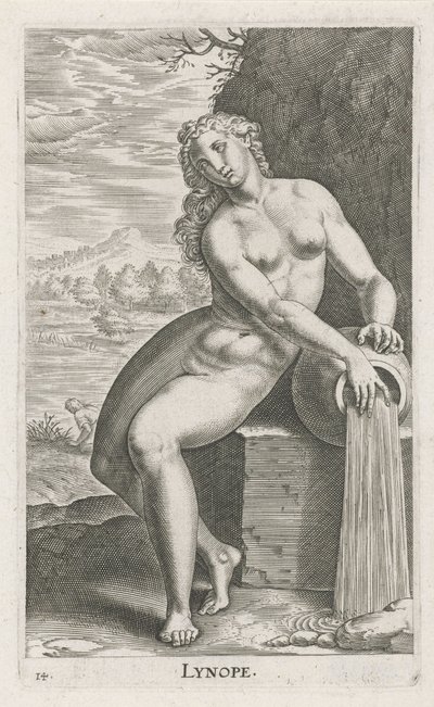 Vannymfe Linope Lynope (tittel på objekt) Stroom- en waternimfen (serietittel) Oceanitid-nymfer, epihidrid potamidus naiads (serietittel) av Philips Galle