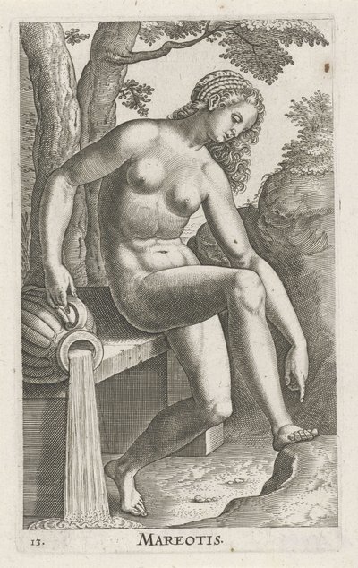 Vannymfen i havet Mareotis (tittel på objekt) Stroom- en waternimfen (serietittel) Oceanitid-nymfer, epihidrid potamidus naiads (serietittel) av Philips Galle