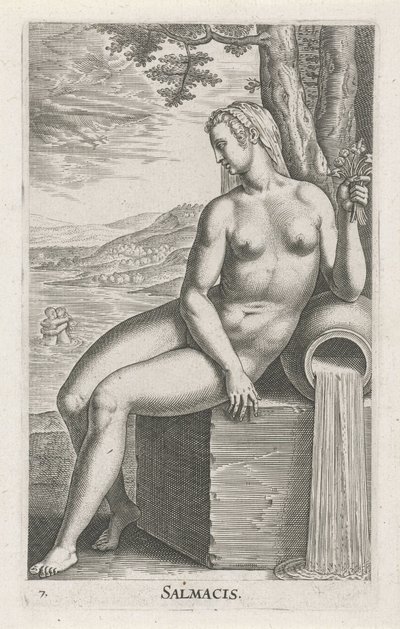 Vannymfe Salmacis Salmacis (tittel på objekt) Stroom en waternimfen (serietittel) Oceanitid-nymfer, epihidrid potamidus naiad (serietittel) av Philips Galle