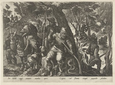 Zwijnenjacht met geweren Jachttaferelen (serietittel) Der alle typer jakt, jakt og fiske (serietittel) av Philips Galle