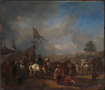 En hestemesse nær en hærleir av Philips Wouwerman