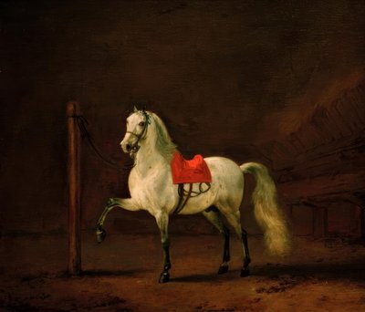 En hvit hest i stallen av Philips Wouwerman