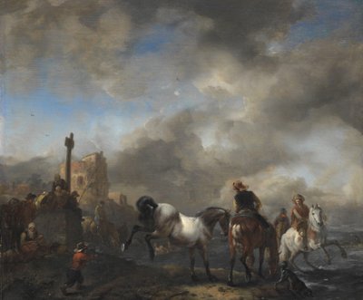 Hestedam nær en grensestein av Philips Wouwerman