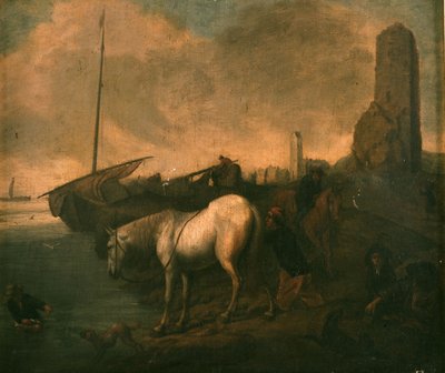 Stranding med hester og fiskere av Philips Wouwerman