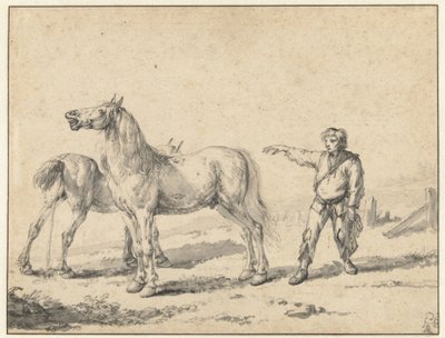 To hester, den ene urinerer og den andre sutrer, og en stående mann med høyre arm hevet av Philips Wouwerman