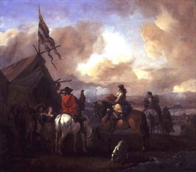 Kavalerister i en militær leir (panel) av Philips Wouwermans or Wouwerman