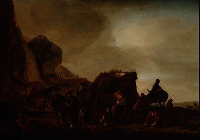 Reisende og tiggere ved en ødelagt hytte av Philips Wouwermans or Wouwerman