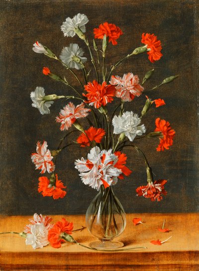 Nelliker i en glassvase på et steinbord, 1639 av Phillipe de Marlier