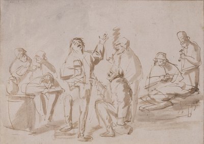 Peasants in a Tavern, ca. 1662 (penn og blekk med vask på papir) av Phillips de Koninck