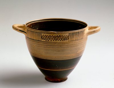 Fønikisk kunst: Kotyl-type skåret i malt leire. Fra Lauritia (Almunecar i Spania) Dim. 8x9,2 cm Granada, arkeologisk museum av Phoenician Phoenician