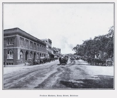 Produce Markets, Roma Street, Brisbane (s/hvitt-bilde) av Photographer Australian