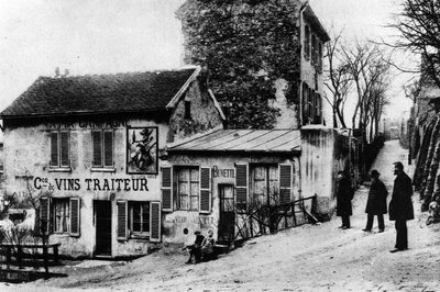Cabaret des Assasins, Cabaret du Lapin Agile, Rue des Saules (s/hvitt-bilde) av Photographer French