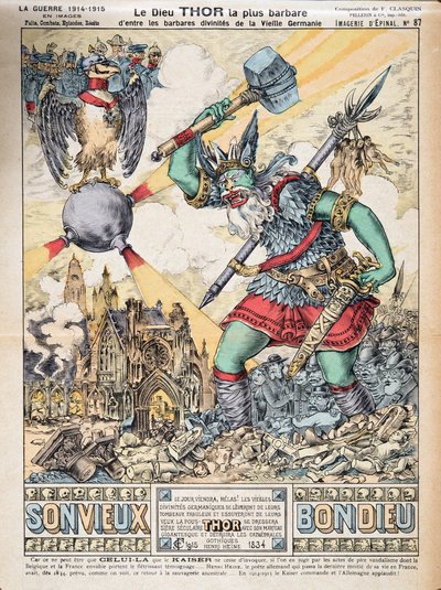 Guden Thor den mest barbariske av de barbariske gudene i det gamle Tyskland, fra History of the Third Republic, Vol. I, Politisk historie, pub.1933 (farge litho) av Photographer French