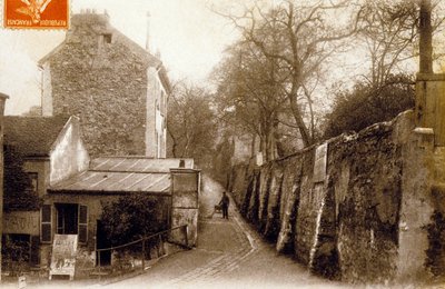 St Vincent Street, Montmartre, Paris, ca. 1900 (s/hvitt bilde) av Photographer French