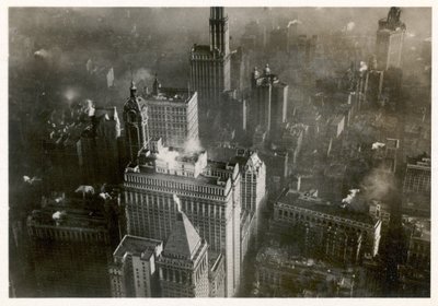Luftfoto av Manhattan sentrum, tatt fra LZ 127 Graf Zeppelin, New York 1928 (s/hvitt-bilde) av Photographer German