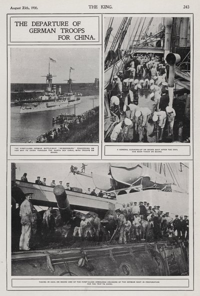 Avgang av tyske tropper til Kina for å undertrykke bokseropprøret, august 1900 (s/hvitt-bilde) av Photographer German