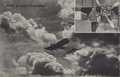 Den franske flygeren Louis Bleriot og monoplanet hans (s/hv-bilde) av Photographer German