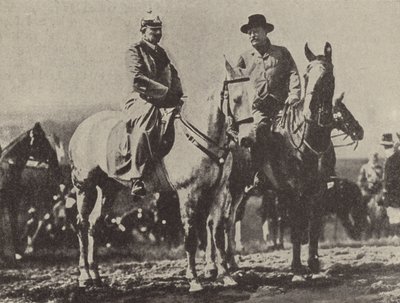 Kaiser Wilhelm II av Tyskland og USAs president Theodore Roosevelt ser på den tyske hæren på manøvrer av Photographer German