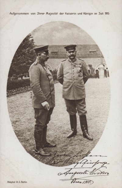 Kaiser Wilhelm II med feltmarskalk Paul von Hindenburg, sjef for den tyske hæren, Posen, første verdenskrig av Photographer German
