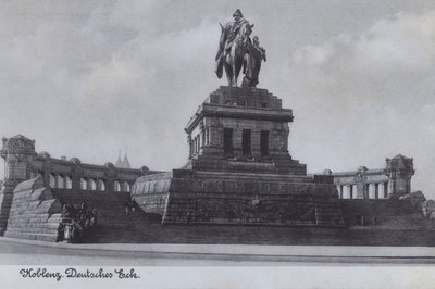 Monument til Kaiser Wilhelm I, Deutsches Eck, Koblenz, Tyskland (s/hvitt-bilde) av Photographer German